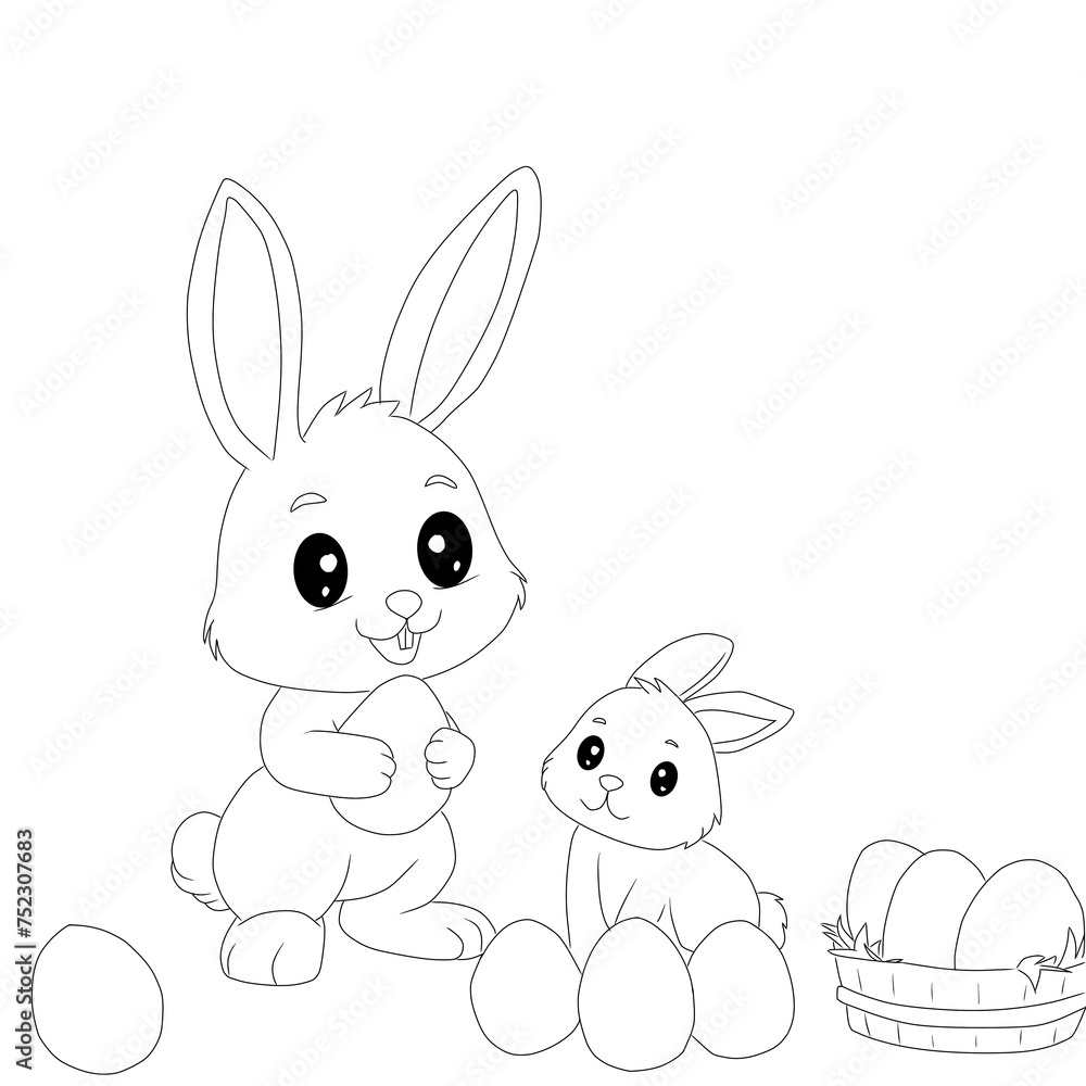 Draw two rabbit with Esther eggs Draw two rabbit with Esther eggs
