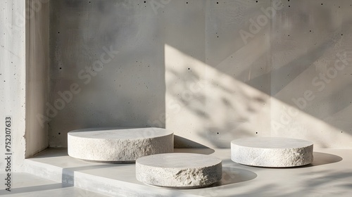 Fototapeta Naklejka Na Ścianę i Meble -  Cement podium with Cement wall Studio grey background, stand to show cosmetic products. Minimal scene for product display presentation. stage showcase on pedestal display