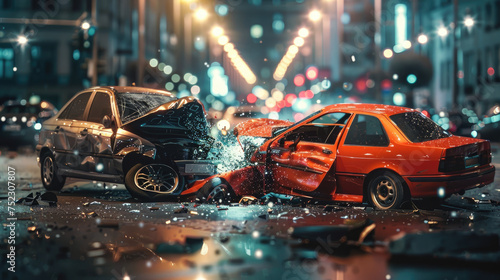Car accident with two cars crashing together photo