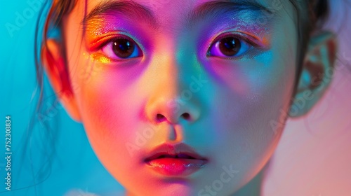 Close-up, Portrait of fashionable child model with fantasy makeup for cosmetics advertising © AITTHIPHONG