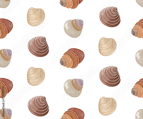 Pattern with various shells, seamless pattern with shells.