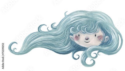 Face of little girl with blue hair