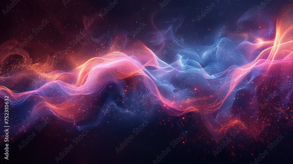 Textural background for creativity. Pink and blue cloud of smoke of black isolated background.