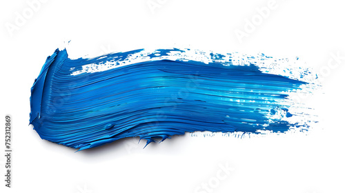 Blue color brush paint stroke isolated on white background