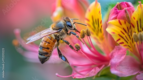 A bee immersed in the heart of a bloom, AI Generative © sorapop