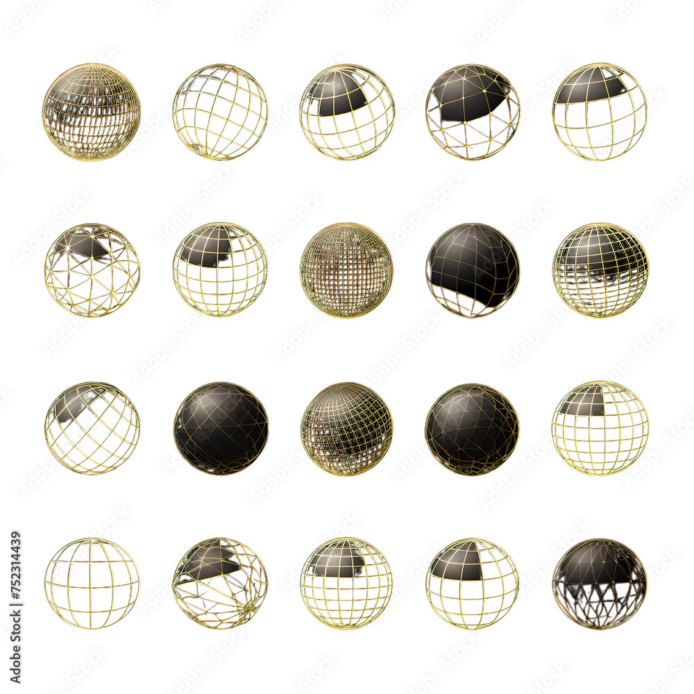 set of golden globes - obrazy, fototapety, plakaty 