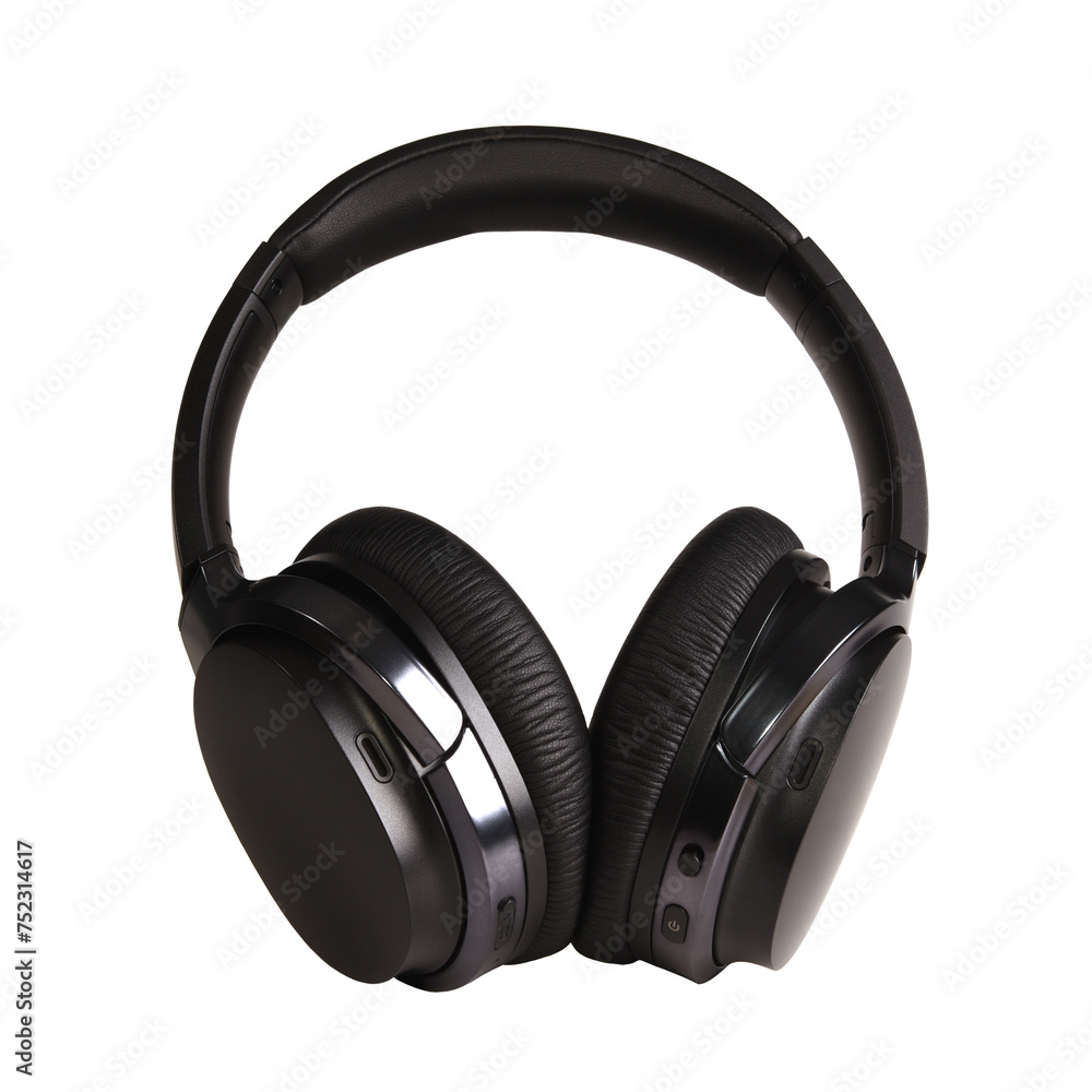 Black wireless modern headphones on a white isolated background Black wireless modern headphones on a white isolated background