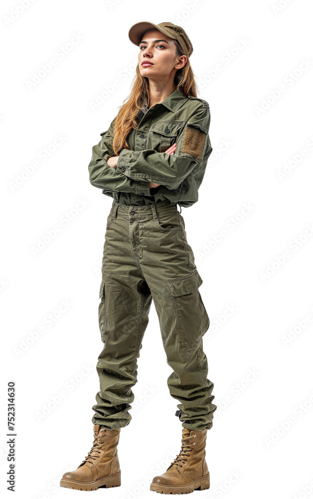 Woman in the army, portrait of a military female person isolated on white, transparent, PNG Woman in the army, portrait of a military female person isolated on white, transparent, PNG