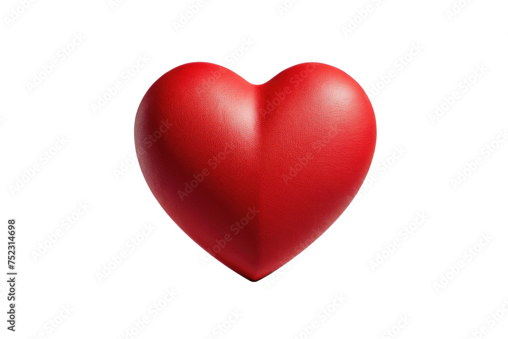 Big red heart symbol, isolated on a stark white background, soft shadow beneath, high-resolution stock photograph, focus centered on heart, matte texture, simplicity and minimalism highlighted - obrazy, fototapety, plakaty 
