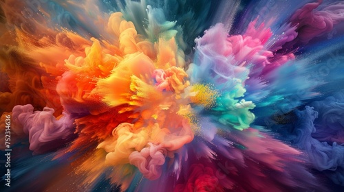 A swirling explosion of colors, depicting the reaction of two chemicals in a vivid splash. This image brings to life the energetic and vibrant clash of substances, AI Generative