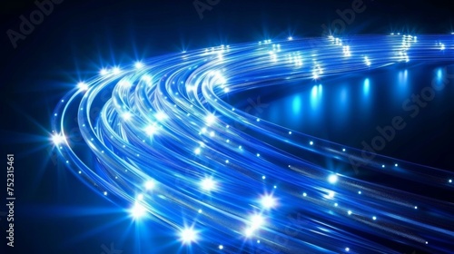 An abstract visual of glowing blue fiber optic cables, AI Generative