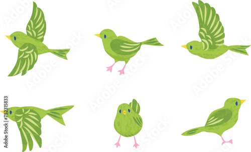 小鳥のイラストセット　緑色
