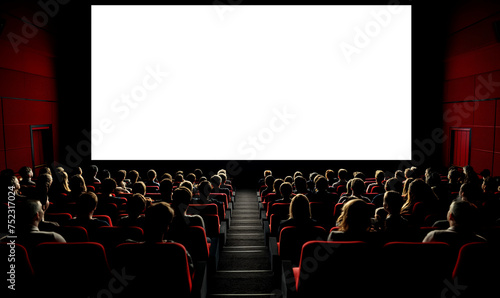 Cinema full of people watching movie , blank screen