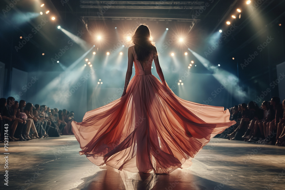 Fototapeta premium Female model walking on a large luxury stage