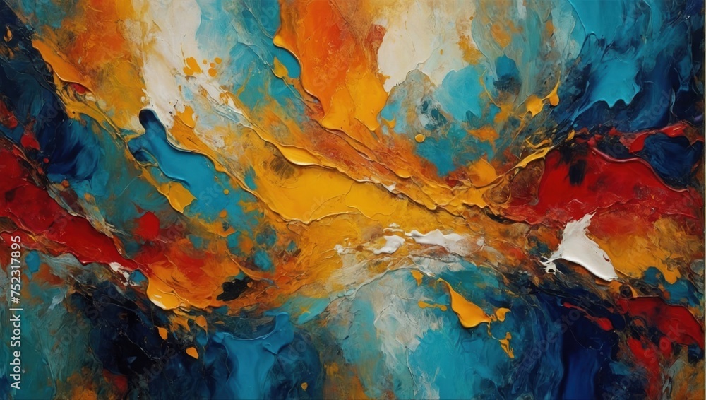 Abstract background of oil paints in blue, orange and yellow colors Abstract background of oil paints in blue, orange and yellow colors
