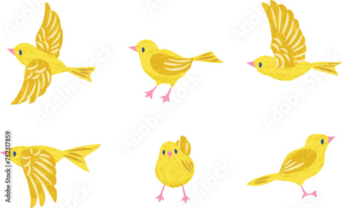 小鳥のイラストセット　黄色
