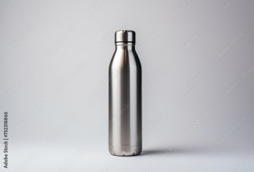With urban energy, a silver water bottle is placed on a white background. With urban energy, a silver water bottle is placed on a white background.