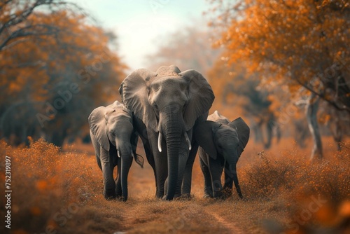 Elephant family in wild nature walking near the forest © Manzoor