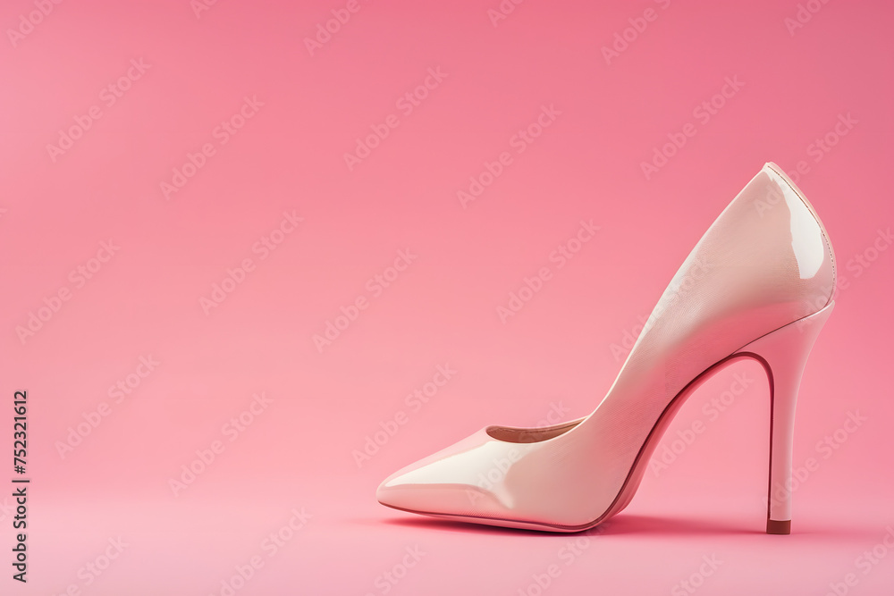 a pair of elegant high heel shoes on a pink background, positioned to showcase fashion and elegance, with space for advertisement a pair of elegant high heel shoes on a pink background, positioned to showcase fashion and elegance, with space for advertisement