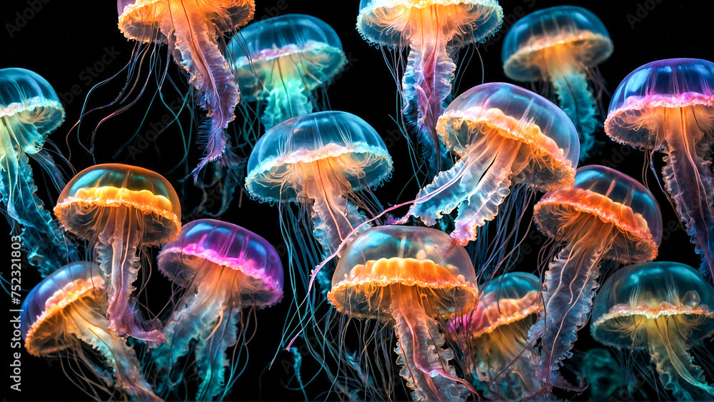 Glowing Jellyfish in the Deep Sea Glowing Jellyfish in the Deep Sea