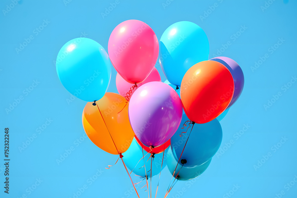 colorful balloons bundle, isolated on a clear sky blue background, symbolizing celebration and joy colorful balloons bundle, isolated on a clear sky blue background, symbolizing celebration and joy