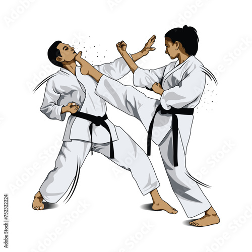 fighting training in Karate. Karate is a martial art originating from Japan. vector illustrator