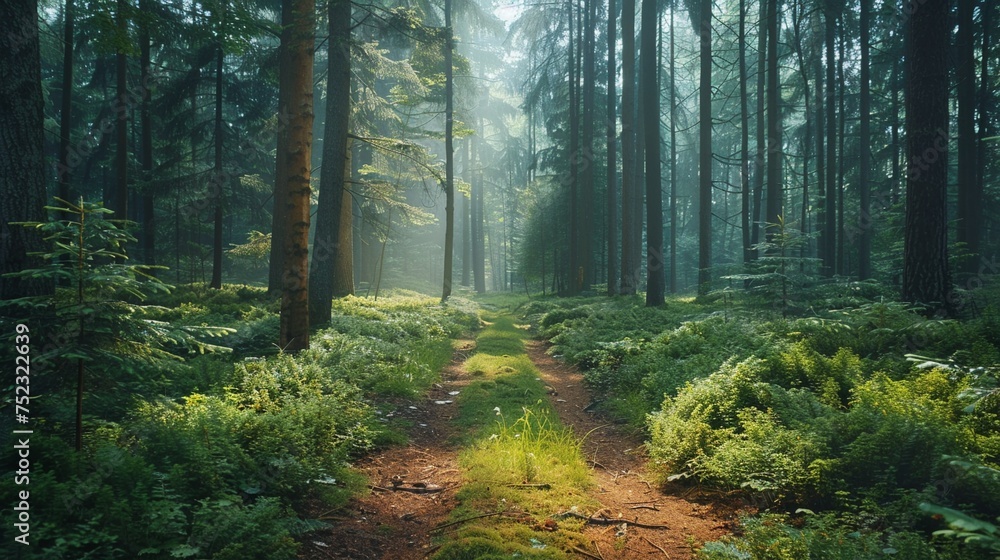 Obraz premium Simple footpath through a forest