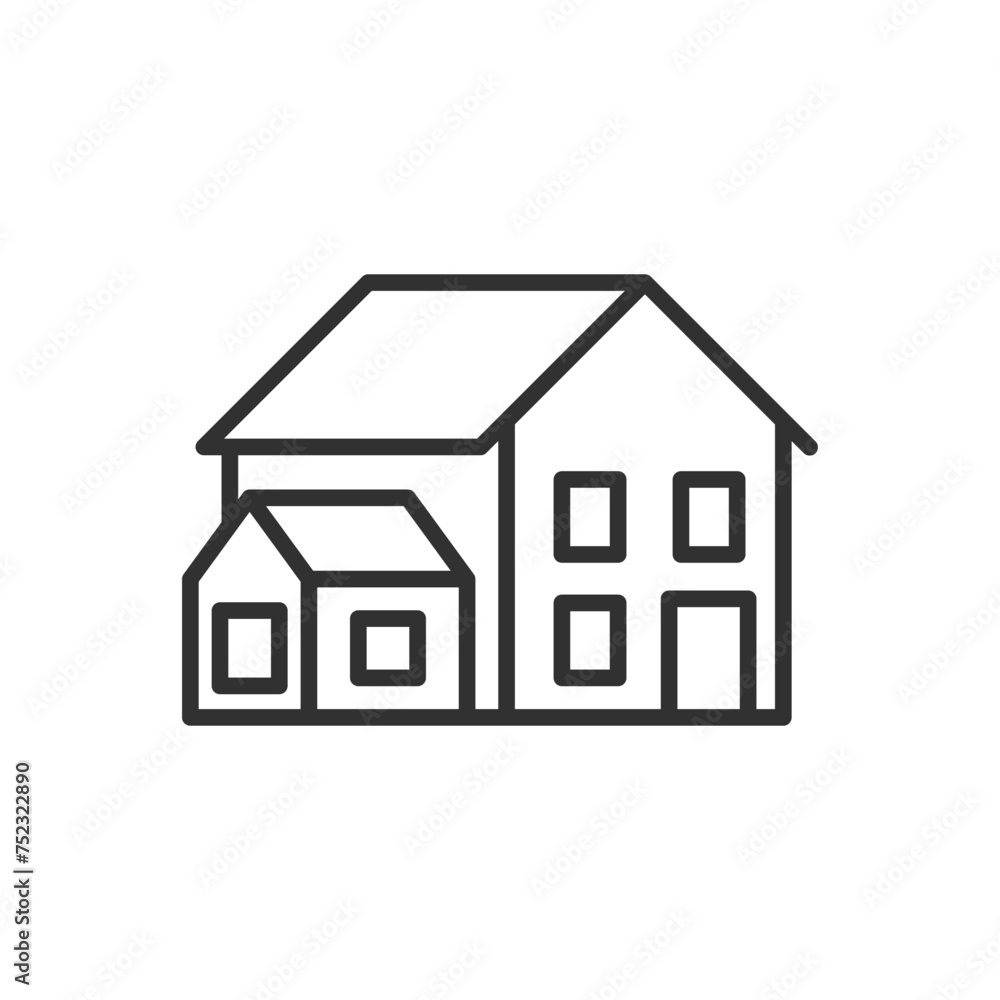 House with annex, linear icon. Line with editable stroke House with annex, linear icon. Line with editable stroke