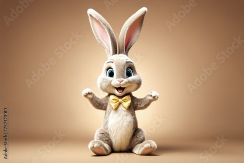 Happy cartoon Easter bunny  full body  high quality stock photograph style  isolated against a sepia brown background  emanating joy  outlined in subtle sepia hues