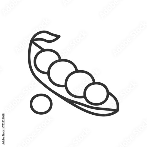 Pea pod with peas, linear icon. Line with editable stroke