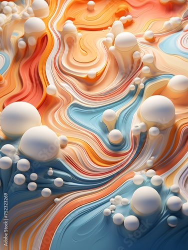 a colorful swirly surface with white balls