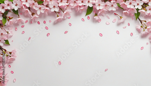 cascading cherry blossom petals as a frame border, isolated with negative space for layouts