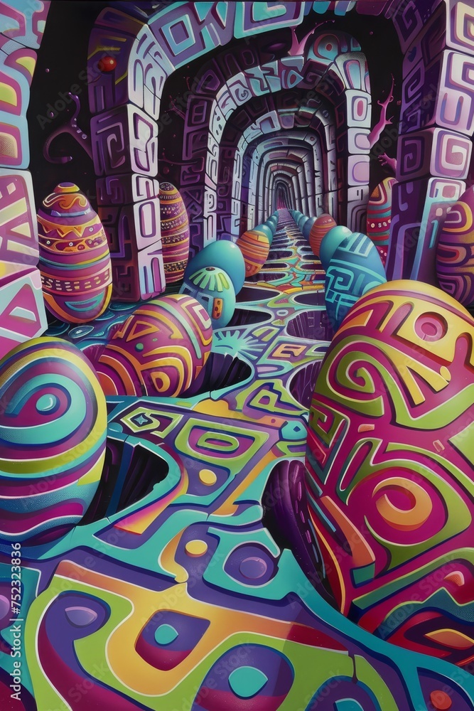 A Whimsical Journey Through Twists and Turns: Abstract Easter Eggs Mysteriously Hidden Within a Complex, Intricate Maze A Whimsical Journey Through Twists and Turns: Abstract Easter Eggs Mysteriously Hidden Within a Complex, Intricate Maze