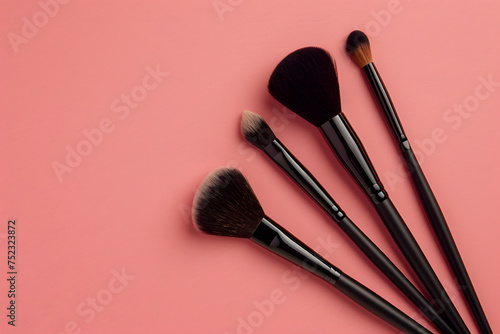 makeup artist with brushes and palette, isolated on a rose gold background, symbolizing beauty and art 