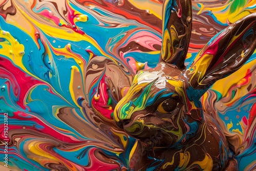 A Vivid Cascade of Colors: The Abstract Art of a Chocolate Easter Bunny Melting Under the Warm Spring Sun
