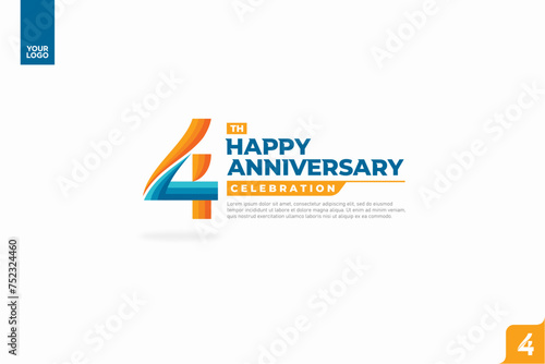 4th happy anniversary celebration with orange and turquoise gradations on white background.