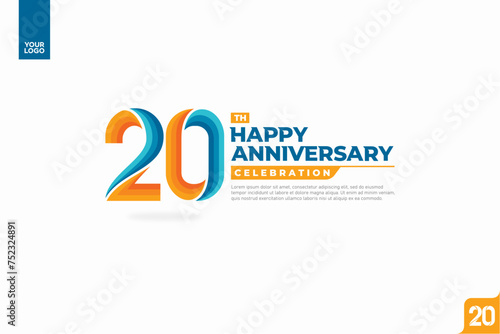 20th happy anniversary celebration with orange and turquoise gradations on white background.