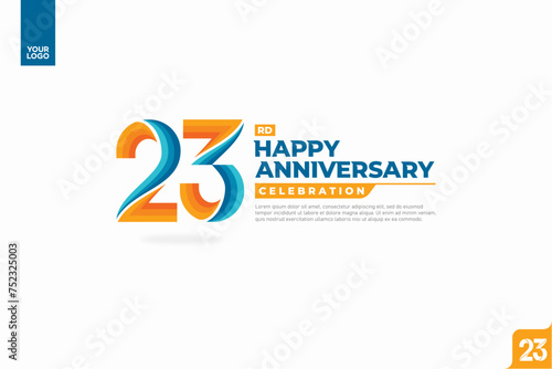23rd happy anniversary celebration with orange and turquoise gradations on white background.