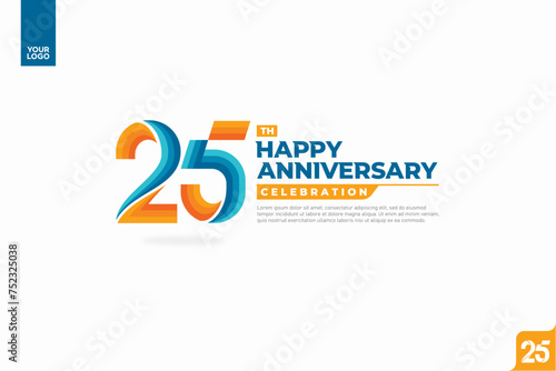 25th happy anniversary celebration with orange and turquoise gradations on white background.