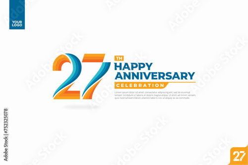 27th happy anniversary celebration with orange and turquoise gradations on white background.