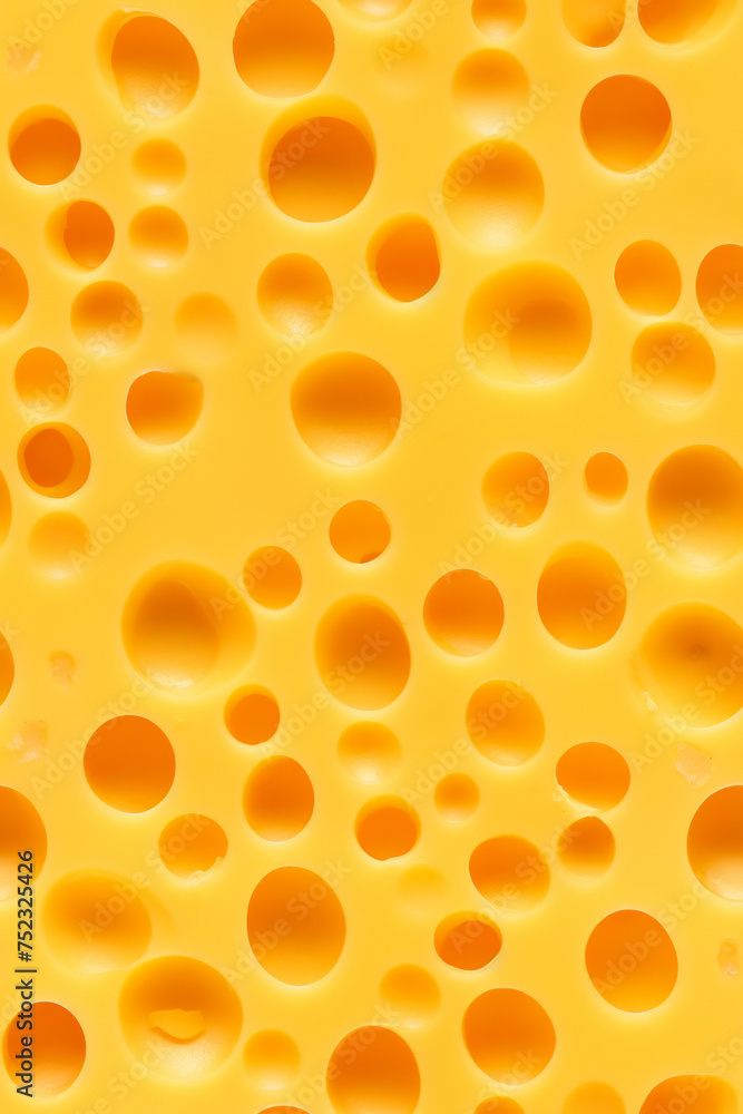 Circular holes pattern on vibrant yellow cheese texture background. Circular holes pattern on vibrant yellow cheese texture background.
