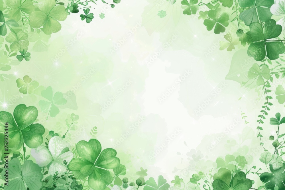 Green clover background with sparkles, nature-inspired theme.