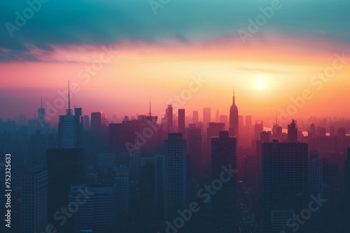 Marvelous gradient skyline during sunset in the city