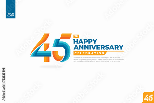 45th happy anniversary celebration with orange and turquoise gradations on white background.