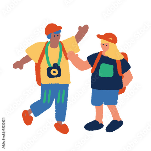 インバウンドや旅行をイメージする人々のシンプルでフラットなイラスト
