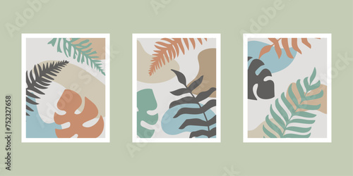 Botanical abstract posters art hand drawn shapes covers set collection for wall print decor