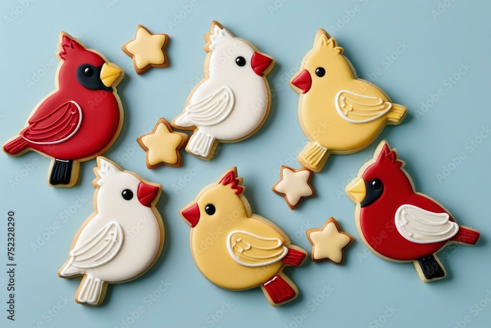 Naklejka premium Background of Cute Cardinal Cookies with Icing Decorations