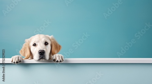 a dog with its paw on a ledge