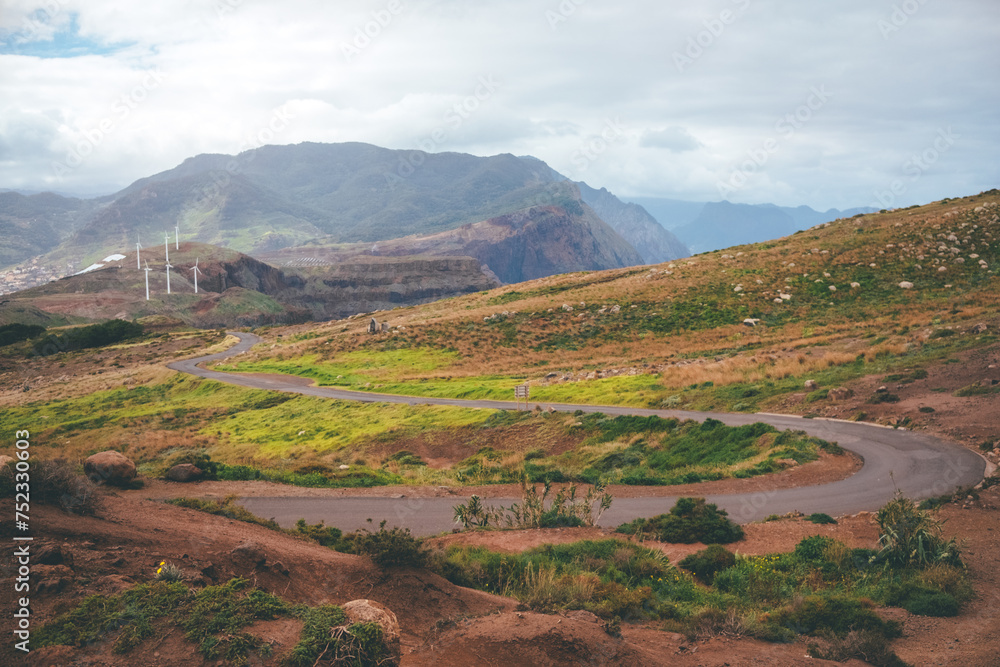 Winding road through Madeira island Landscape, Wide view