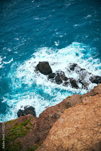 Atlantic Ocean waves crashing into Rocks, Madeira Island